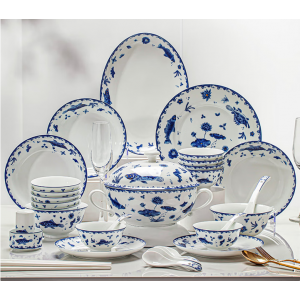 Jingdezhen High White Porcelain Bowl Plate Tableware Set - 68-Piece Dinnerware Set